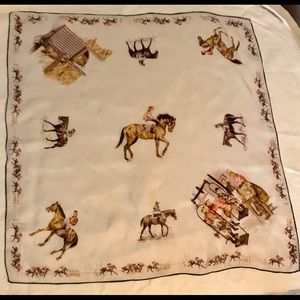 Vintage Ivory Thoroughbred Jockey Derby Silk Scarf